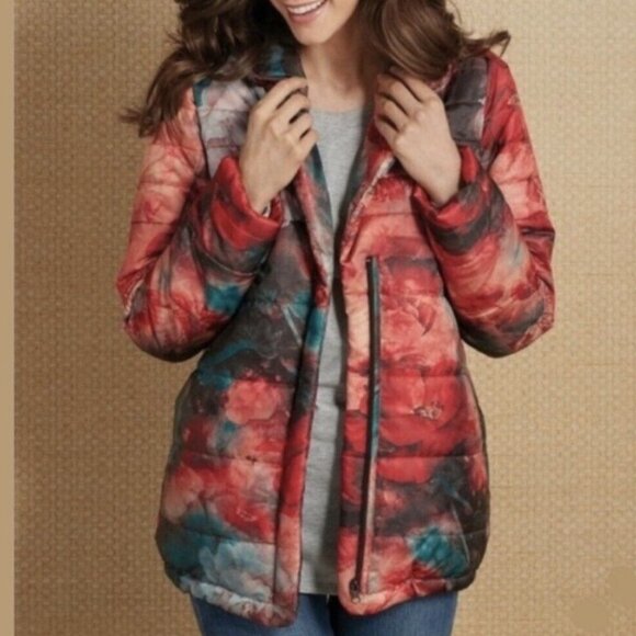 Soft Surroundings Jackets & Blazers - Soft Surroundings Kaboorie Botanical Puffer Jacket Coat Floral Abstract Multi XS